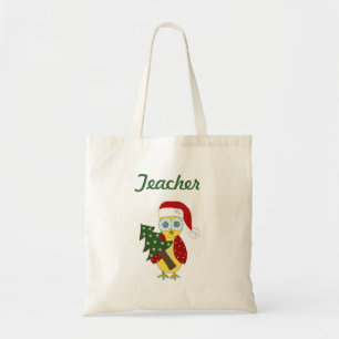 Tote Bag Hibou avec un sapin de Noël - Enseignant