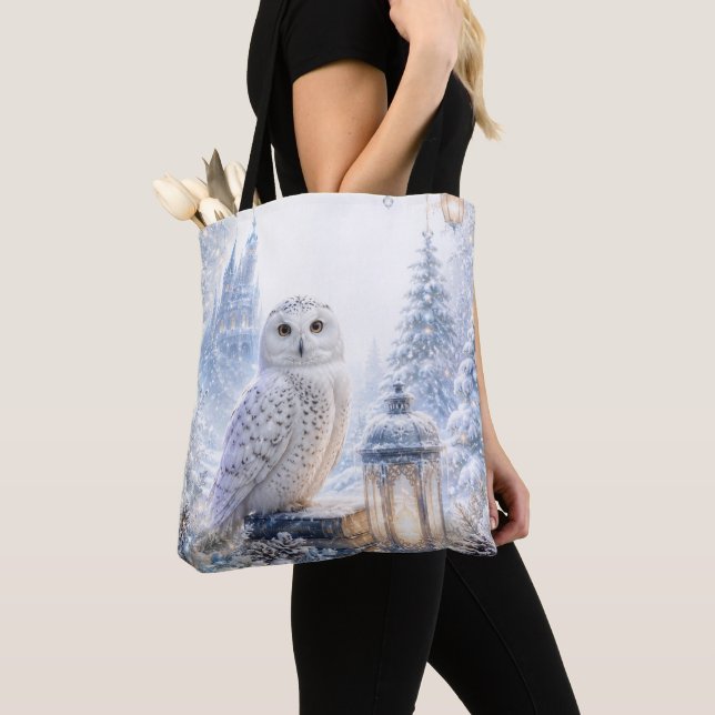 Tote Bag Hibou Blanc Magie d'Hiver (De près)