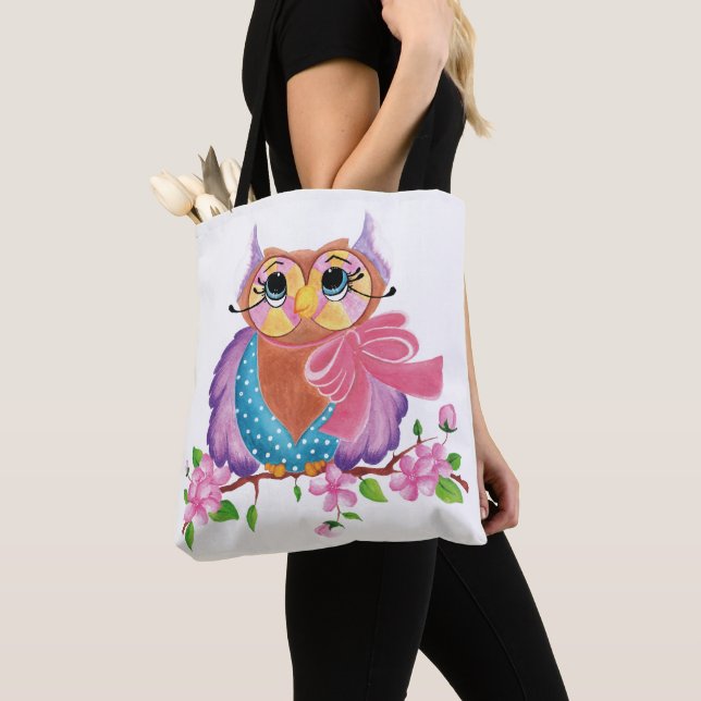 Tote Bag Hibou coloré (De près)