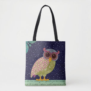 Tote Bag Hibou de motif de calicot d'art populaire la nuit