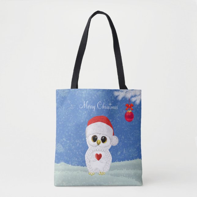 Tote Bag Hibou de Noël blanc (Devant)