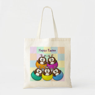 Tote Bag Hibou de Pâques - arc-en-ciel