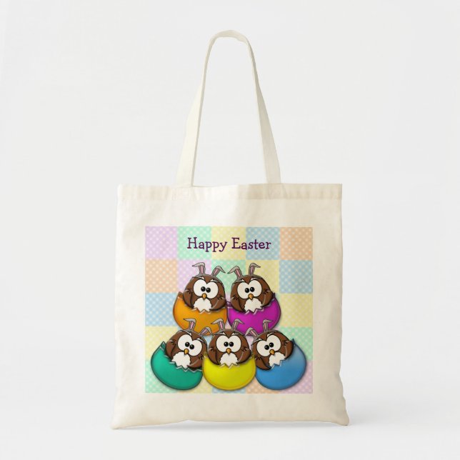 Tote Bag Hibou de Pâques - arc-en-ciel (Devant)
