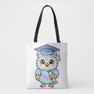 Tote Bag Hibou de remise des diplômes Kawaii Mignon et Sage