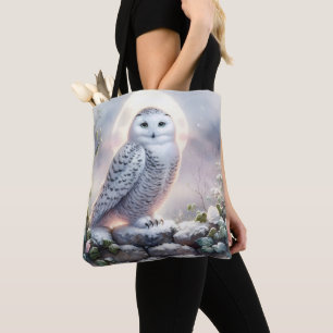 Tote Bag Hibou des neiges dans un jardin d'hiver au clair d