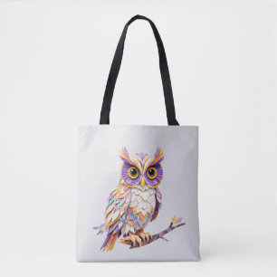 Tote Bag Hibou jouant adorable animal amusant coloré géomét