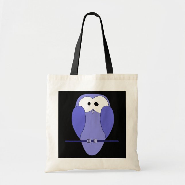 Tote Bag Hibou la nuit. Bleu, noir (Devant)