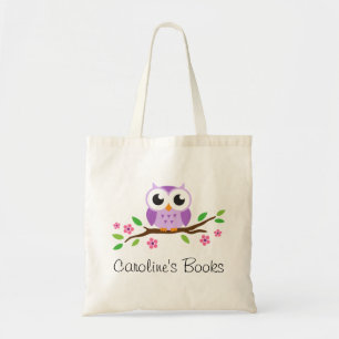 Tote Bag Hibou pourpre mignon sur la bibliothèque