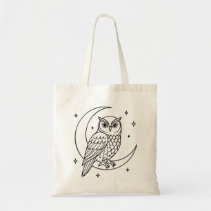 Tote Bag Hibou sur croissant de lune avec étoiles en ligne