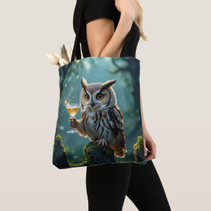 Tote Bag Hibou tenant un cocktail dans une forêt mystique