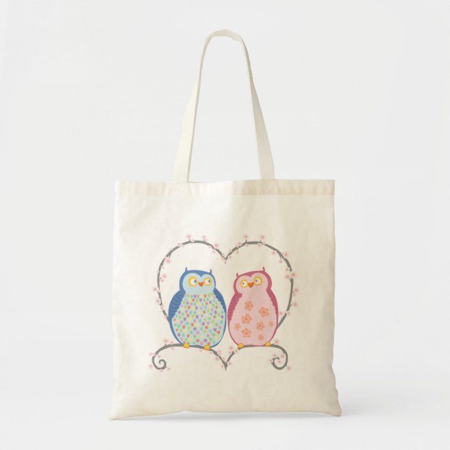 Tote Bag Hiboux mignons dans le bleu Clipart de rose de (Devant)