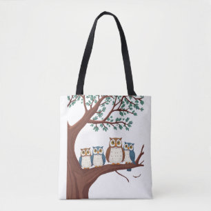 Tote Bag Hiboux sages sur une branche boisée