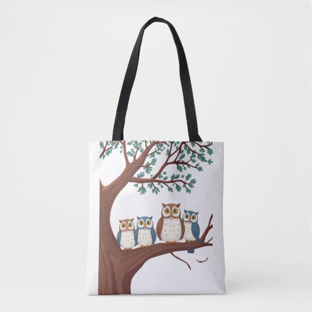 Tote Bag Hiboux sages sur une branche boisée (Devant)