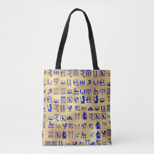 Tote Bag Hiéroglyphes égyptiens antiques Bleu Art sur or