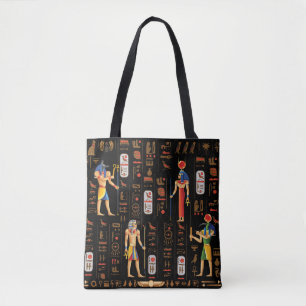Tote Bag Hiéroglyphes et divinités de l'Égypte d'or sur le 