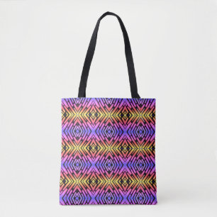 Tote Bag High Tech Sci-Fi Néon Violet Jaune Rose