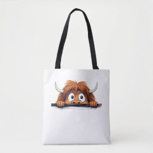 Tote Bag Highland Cow Peeking mignonne adorable animal drôl