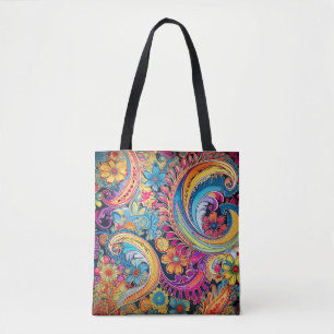 Tote Bag Hippie Paisley Neon