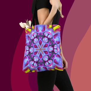 Tote Bag Hippie psychédélique bleu rose et jaune