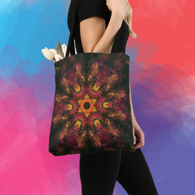 Tote Bag Hippie psychédélique rouge jaune et orange (Créateur téléchargé)