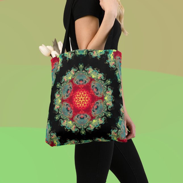 Tote Bag Hippie psychédélique rouge Turquoise et noir (Créateur téléchargé)