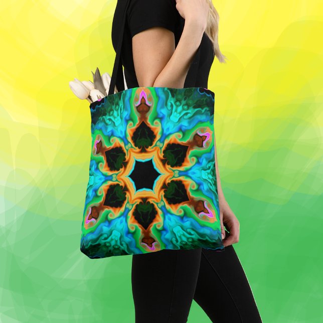 Tote Bag Hippie psychédélique Turquoise orange et noir (Créateur téléchargé)