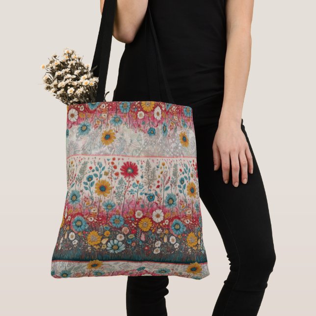 Tote Bag Hippie rétro : Patchwork Garden Fourre-tout (De près)