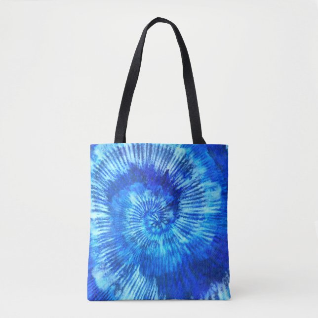 Tote Bag Hippie Tie Dye Motif Aquarelle bleu moderne   (Devant)