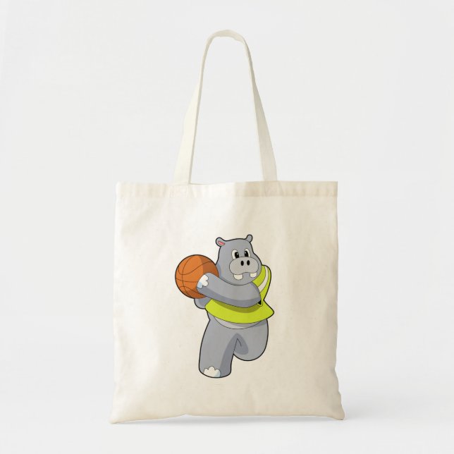 Tote Bag Hippo as basketball player with basketball.PNG (Devant)