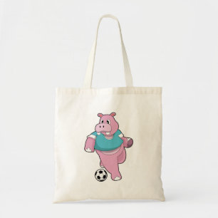 Tote Bag Hippo as Soccer player with Soccer.PNG