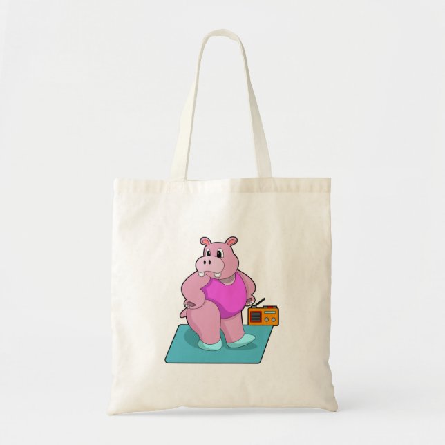 Tote Bag Hippo at Fitness with Radio.PNG (Devant)