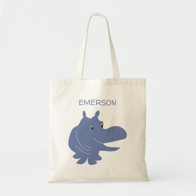 Tote Bag Hippo bleu mignon Hippopotame Personnalisé (Devant)
