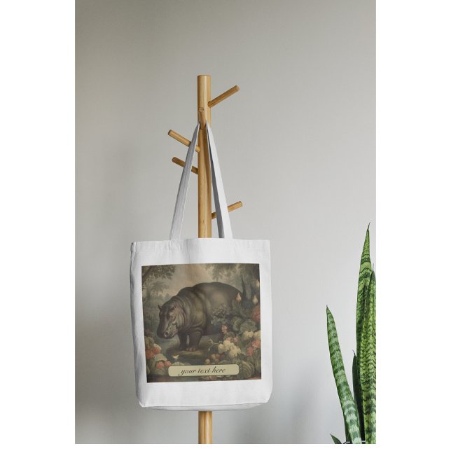 Tote Bag Hippo botanique vintage, personnalisable (Créateur téléchargé)