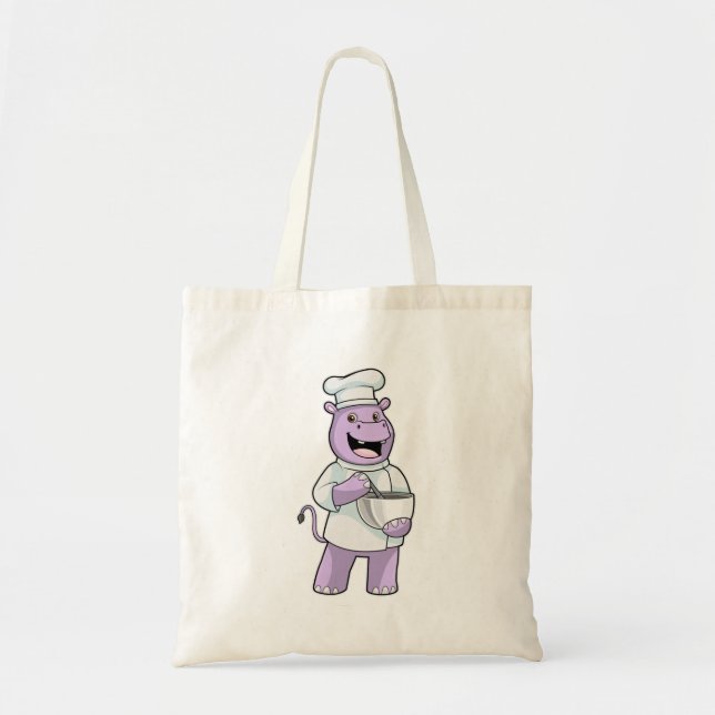 Tote Bag Hippo comme chef avec bol (Devant)