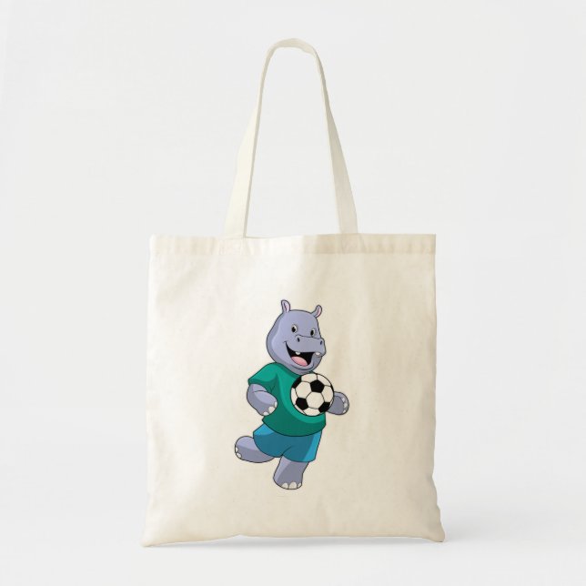 Tote Bag Hippo comme joueur de football avec Soccer (Devant)