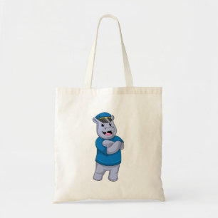 Tote Bag Hippo en tant que policier avec casquette de polic