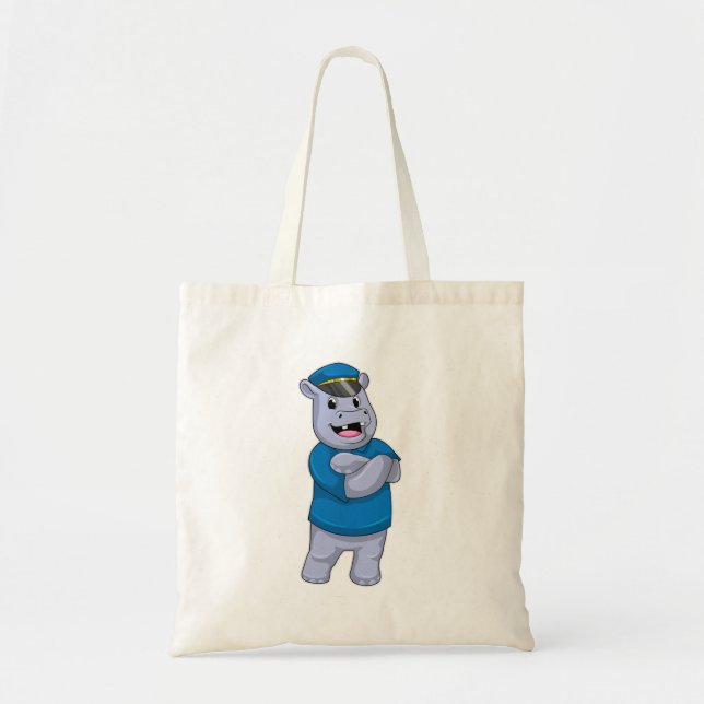 Tote Bag Hippo en tant que policier avec casquette de polic (Devant)