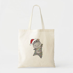 Tote Bag Hippo Joyeux Noël Animaux d'hiver Hippopotames Adu