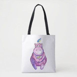 Tote Bag Hippo mignon violet blanc