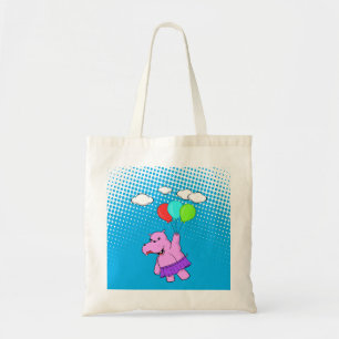 Tote Bag Hippo Rose Volant Avec Ballons Dans Ciel Bleu