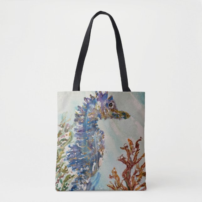 Tote Bag Hippocampe d'aquarelle Fourre-tout double face (Devant)