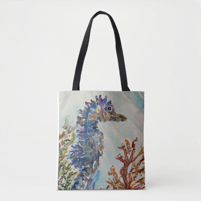 Tote Bag Hippocampe d'aquarelle Fourre-tout double face (Devant)