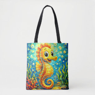 Tote Bag Hippocampe Heureux Art Sous-Marin - Océan Enfants