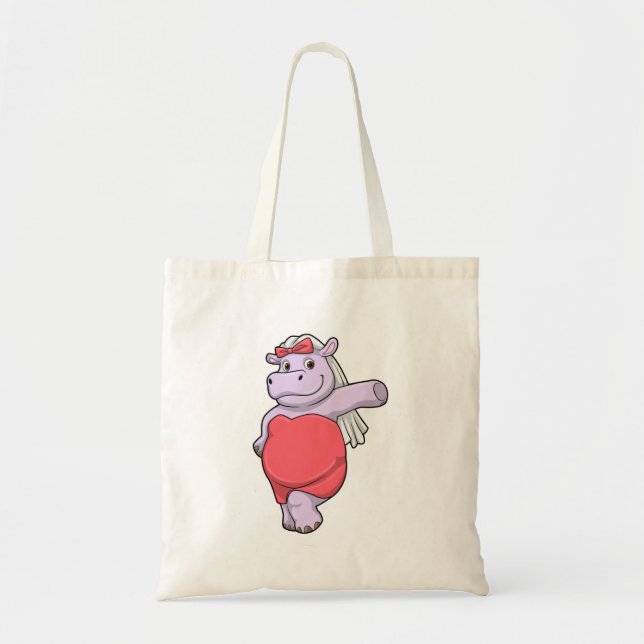 Tote Bag Hippopotame en mariée avec voile et nœud (Devant)