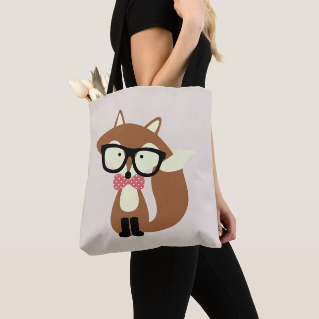 Tote Bag Hipster Bow Cravate Brown Fox (De près)
