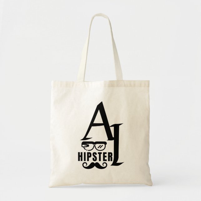 Tote Bag Hipster IA avec lunettes portatives et moustache (Devant)