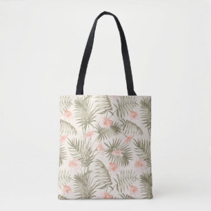 Tote Bag Hisbiscus Tropical Palm Tree Motif