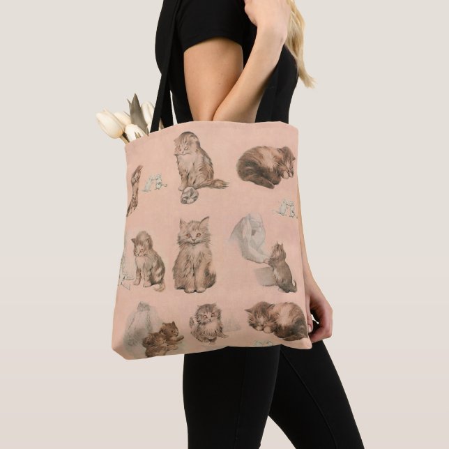 TOTE BAG HISTOIRES DE CHAT DE CUISINE AMUSANTE EN ROSE (De près)