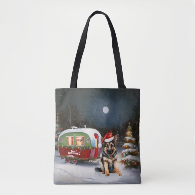 Tote Bag Hiver Allemand Berger Caravane Noël Aventure (Devant)