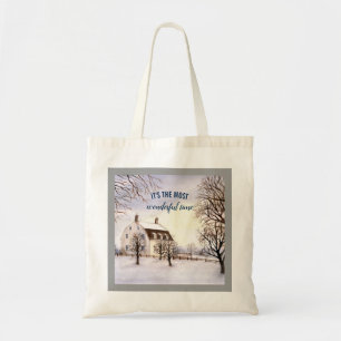 Tote Bag Hiver en Nouvelle-Angleterre aquarelle peinture
